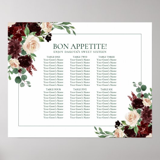 Rustieke Blooms | Terracotta Marsala 6 Zittafels Poster (Voorkant)