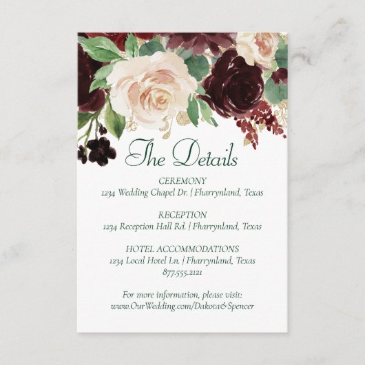 Rustieke Blooms | Terracotta Marsala Red Details Informatiekaartje (Voorkant)