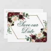 Rustieke Blooms | Terracotta Marsala Save the Date Briefkaart (Voorkant / Achterkant)