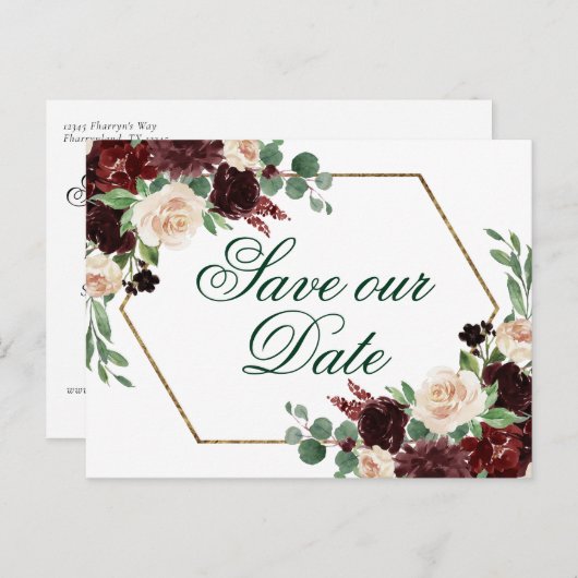 Rustieke Blooms | Terracotta Marsala Save the Date Briefkaart (Voorkant / Achterkant)