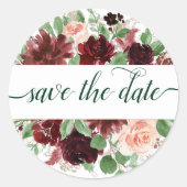 Rustieke Blooms | Terracotta Marsala Save the Date Ronde Sticker (Voorkant)