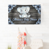 Rustieke Blue Boy Olifant Achtergrond Baby shower Spandoek (Insitu)