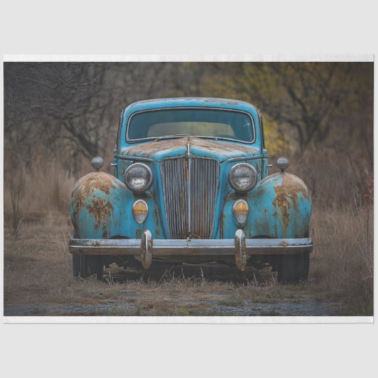 Rustieke  Blue Car Decoupage Tissuepapier (Voorkant)