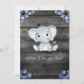 Rustieke Blue Elephant Baby shower Invitation Kaart (Achterkant)