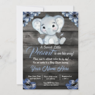 Rustieke Blue Elephant Baby shower Invitation Kaart