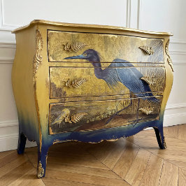 Rustieke  Blue Heron Gold Floral Decoupage Tissuepapier