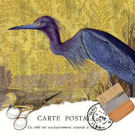 Rustieke  Blue Heron Gold Floral Decoupage Tissuepapier