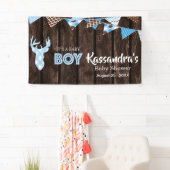 Rustieke Blue Plaid Herten Baby shower Banner (Insitu)