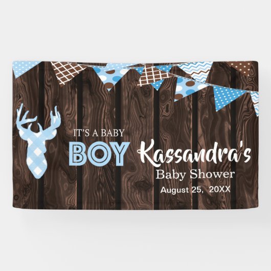 Rustieke Blue Plaid Herten Baby shower Banner (Horizontaal)
