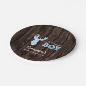 Rustieke Blue Plaid Herten Baby shower Papier Bord (Gekanteld)