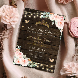 Rustieke Blush Bloemen Enchanted Forest Quinceañer Save The Date