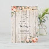 Rustieke Blush Bloemen String Lichte bruiloft Kaart (Staand voorkant)