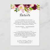Rustieke Blush Bourgogne Bloemen Bruiloft Details Informatiekaartje (Voorkant)