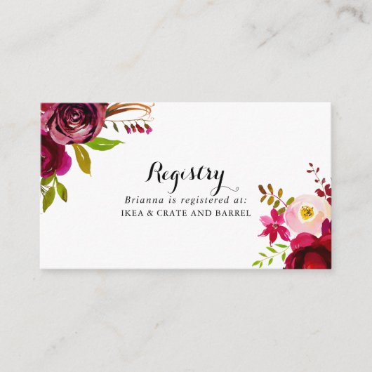 Rustieke Blush Bourgogne Bloemen Bruiloft Gift Reg Informatiekaartje (Voorkant)