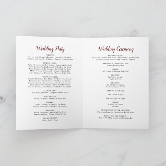 Rustieke Blush Bourgondische bloemen huwelijkscere Programma (Binnen)