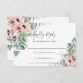 Rustieke Blush Flowers Eucalyptus Bruiloft RSVP Ka (Voorkant / Achterkant)