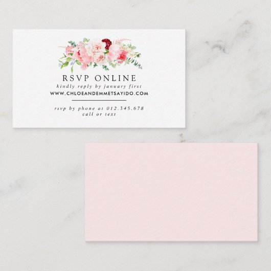 Rustieke Blush Roze Pioen Bruiloft Website RSVP Informatiekaartje (Voorkant / Achterkant)