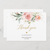 Rustieke blush roze rozen eucalyptus gouden bruilo bedankkaart (Voorkant / Achterkant)