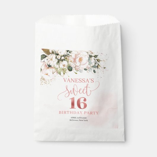 Rustieke blush roze rozen roos goudzoet zestien bedankzakje (Voorkant)