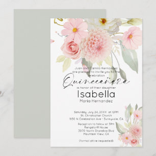 Rustieke Blush Roze Watercolor Bloemige Quinceaner Kaart