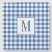Rustieke boerderij blauw en wit Gingham Monogram Stenen Onderzetter (Voorkant)