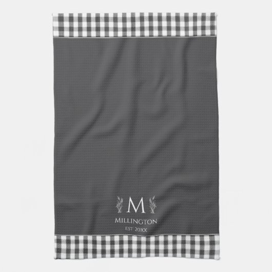 Rustieke Boerderij Custom Monogram Houtskool Grijs Theedoek (Verticaal)
