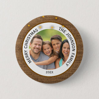 Rustieke Boerderij Familie Foto Kerst Ronde Button 5,7 Cm