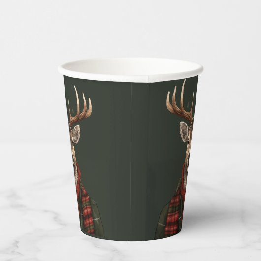 Rustieke boerderij geruite herten en groen papieren bekers (Rechts)