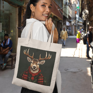 Rustieke boerderij geruite herten en groen tote bag