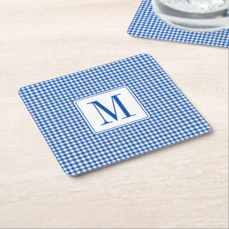 Rustieke boerderij Gingham Plaid Monogram Vierkante Kartonnen Onderzetter