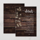 Rustieke boerderij hout, slingerlichtjes, trouwdet informatiekaartje (Voorkant / Achterkant)
