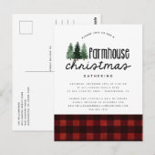 Rustieke boerderij kerst geruite feest uitnodiging (Voorkant / Achterkant)