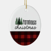 Rustieke Boerderij Kerst Rood Geplakt Foto Keramisch Ornament (Rechts)