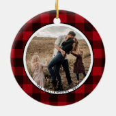 Rustieke Boerderij Kerst Rood Geplakt Foto Keramisch Ornament (Achterkant)