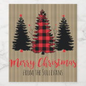 Rustieke boerderij Kerstboom Trio  Wijn Etiket (Enkel label)