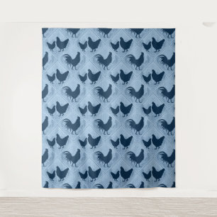 Rustieke boerderij kippenpatroon – In blauw Wandkleed