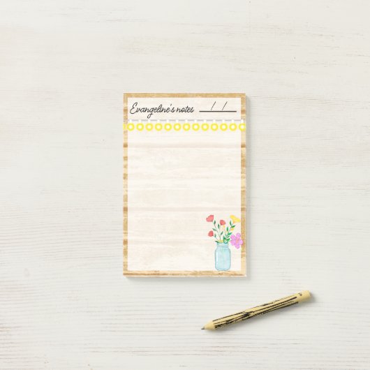 Rustieke boerderij, lampen en bloemen 4" x 6" post-it® notes (Op bureau)
