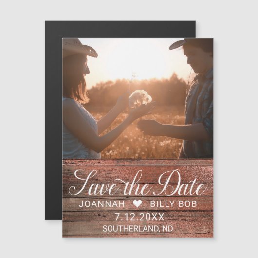 Rustieke Boerderij Modern White Script Foto Magnetische Uitnodiging (Voorkant / Achterkant)