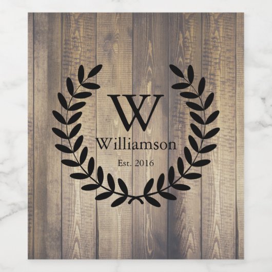 Rustieke boerderij planken zwarte laurels monogram wijn etiket (Enkel label)