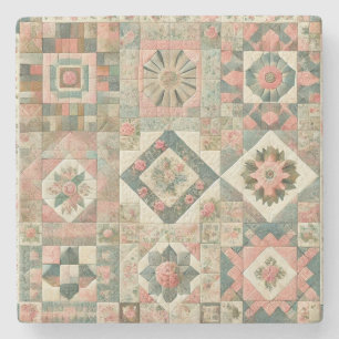 Rustieke boerderij Sage Green Patchwork Wildflower Stenen Onderzetter