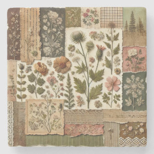 Rustieke boerderij Sage Green Patchwork Wildflower Stenen Onderzetter