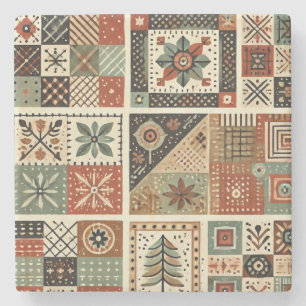 Rustieke Boerderij Terracotta Patchwork Quilt Bloe Stenen Onderzetter