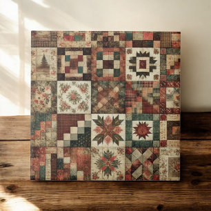 Rustieke Boerderij Terracotta Quilt Patchwork Bloe Tegeltje
