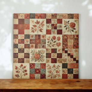 Rustieke Boerderij Terracotta Quilt Patchwork Bloe Tegeltje