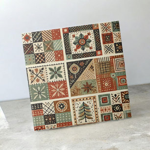 Rustieke Boerderij Terracotta Quilt Patchwork Bloe Tegeltje