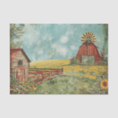 Rustieke boerderij veld en schuur decoupage tissuepapier (Voorkant)