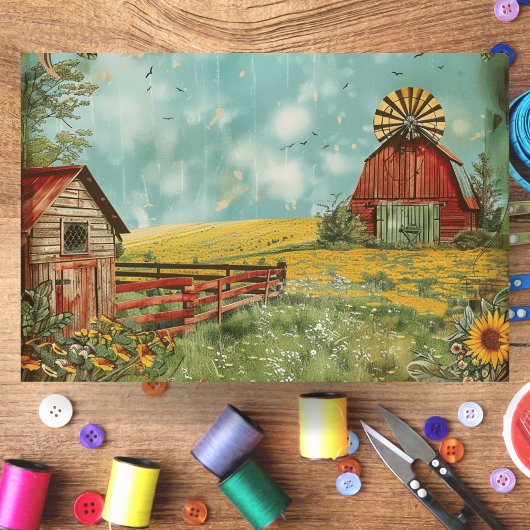 Rustieke boerderij veld en schuur decoupage tissuepapier
