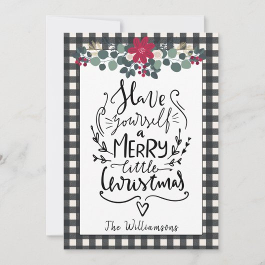 Rustieke Boerderij Zwart Wit Plaid Kerst Kaart (Voorkant)