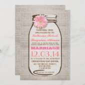 Rustieke boerlap metselaar pot roze gerbera bruilo kaart (Voorkant / Achterkant)