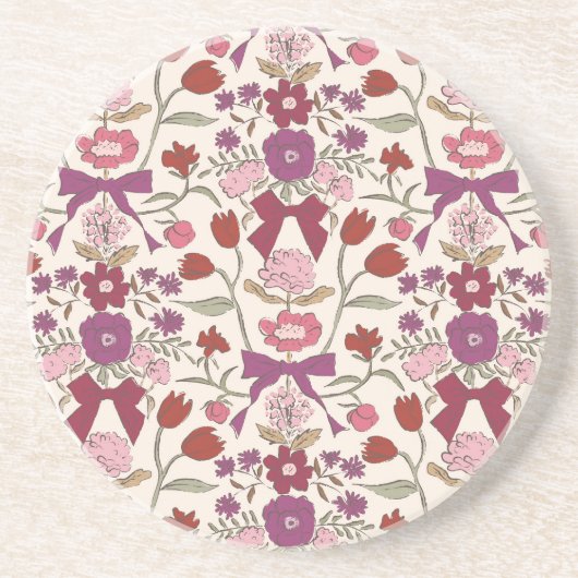Rustieke Bogen en Bloesems Magenta Zandsteen Onderzetter (Voorkant)